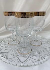 Сет из 11 стеклянных фужеров с гравировкой и золотой отводкой  / INTERGLASS  / ИТАЛИЯ 