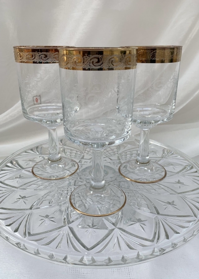 Сет из 11 стеклянных фужеров с гравировкой и золотой отводкой  / INTERGLASS  / ИТАЛИЯ 