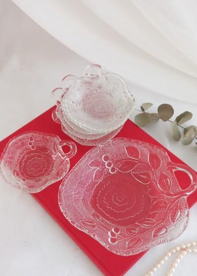 Десертный сет: 1 десертная тарелочка и 6 розеток / текстурированное стекло